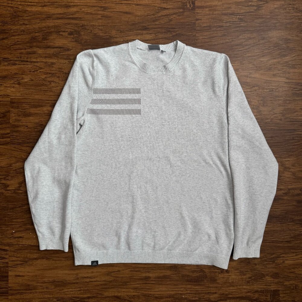 Adidas Golf Climacool Crewneck Sweater Gray Three Stripe Mens Medium Cotton